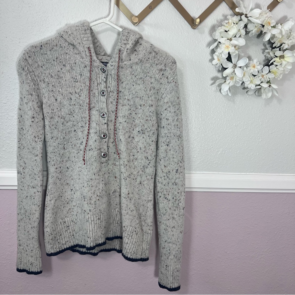 Rare Patagonia Ranchito Hoodie Sweater Merino Wool Vintage Beige Blue Medium
